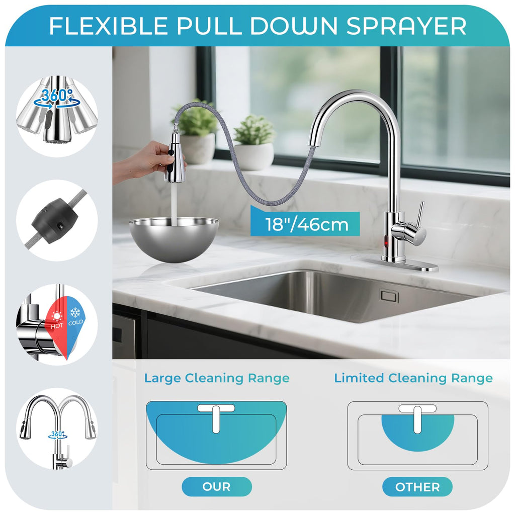 Polished Chrome Touchless Kitchen Faucet with Pull Down Sprayer