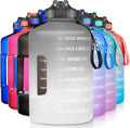 1 Gallon Motivational Sports Water Bottle with Time Marker, BPA Free 128oz Leak Proof Jug, Black, Plastic, 128