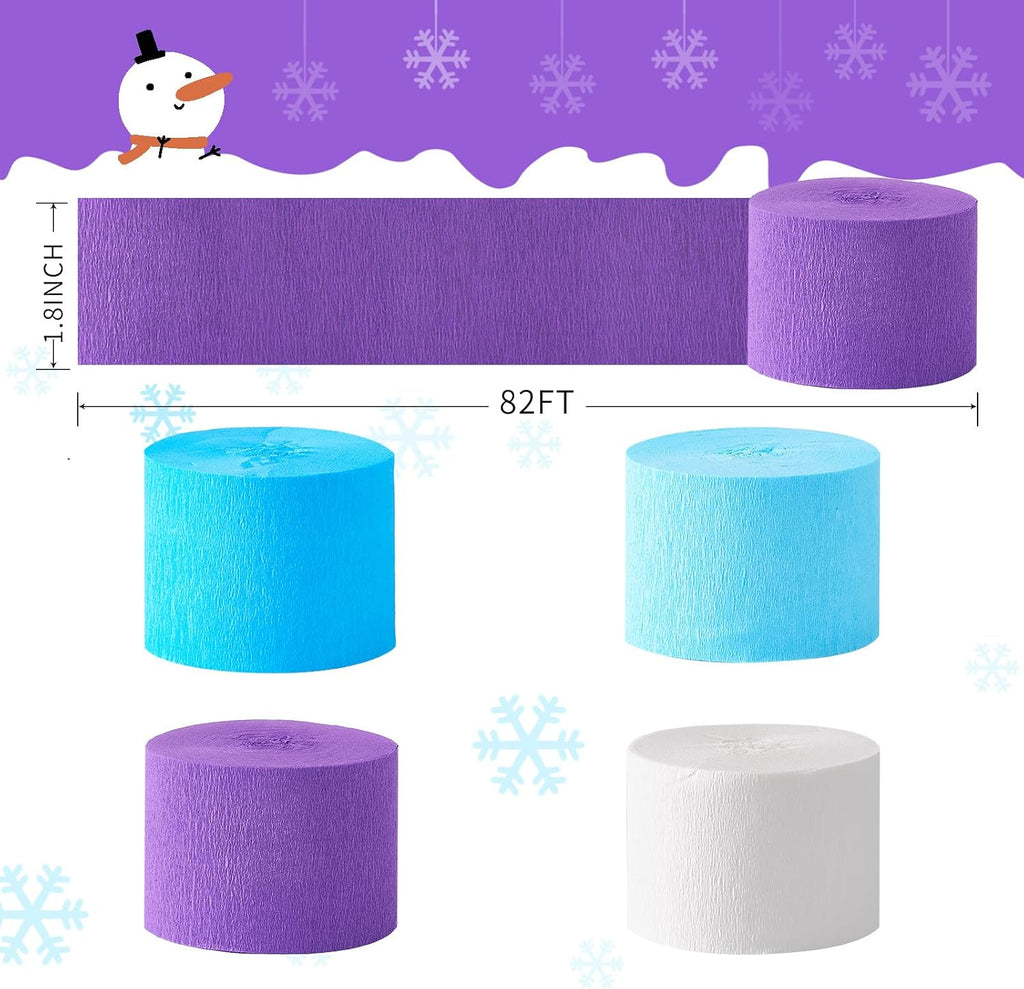 Frozen Birthday Party Decorations, 8 Rolls Purple Blue White Crepe Paper Streamers for Winter Princess Christmas