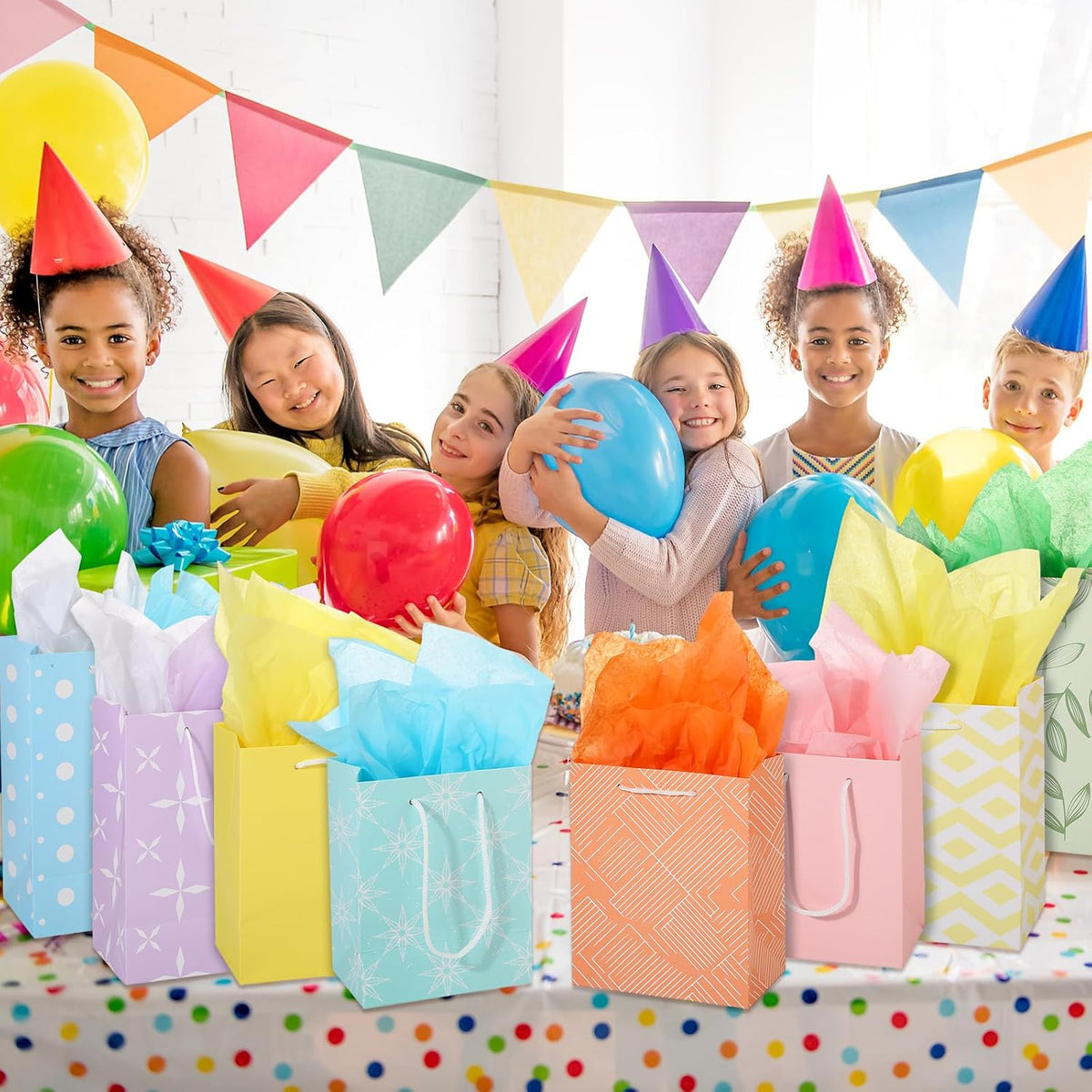 80 Pcs Gift Bags Assorted Size and Designs,4 Sizes