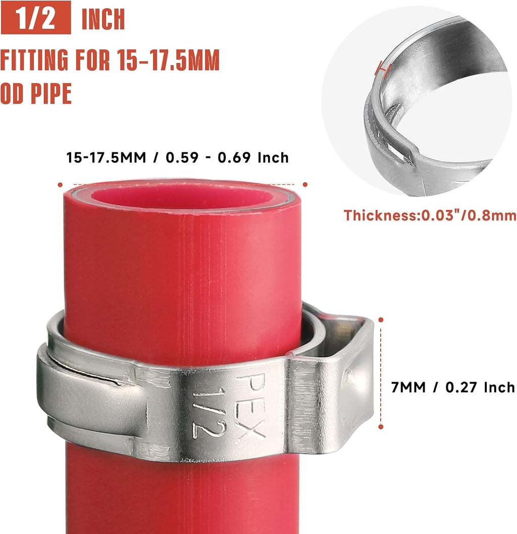 AKIHISA 54pcs 1/2 pex crimp rings for PEX Tubing Pipe Fitting Connections