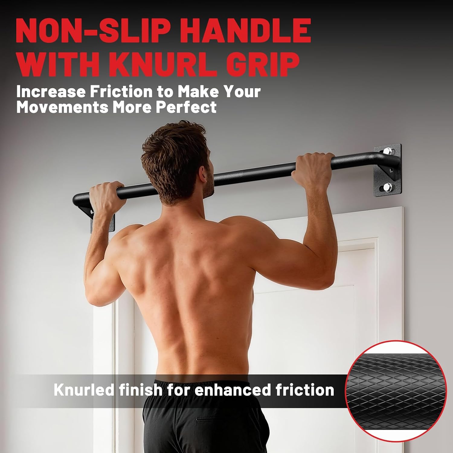Wall Mounted Pull Up Bar, Chin Up Bar for Home Gym Strength Training | PAPABABE Sturdy Anti-Slip, Knurled Grip, Quick