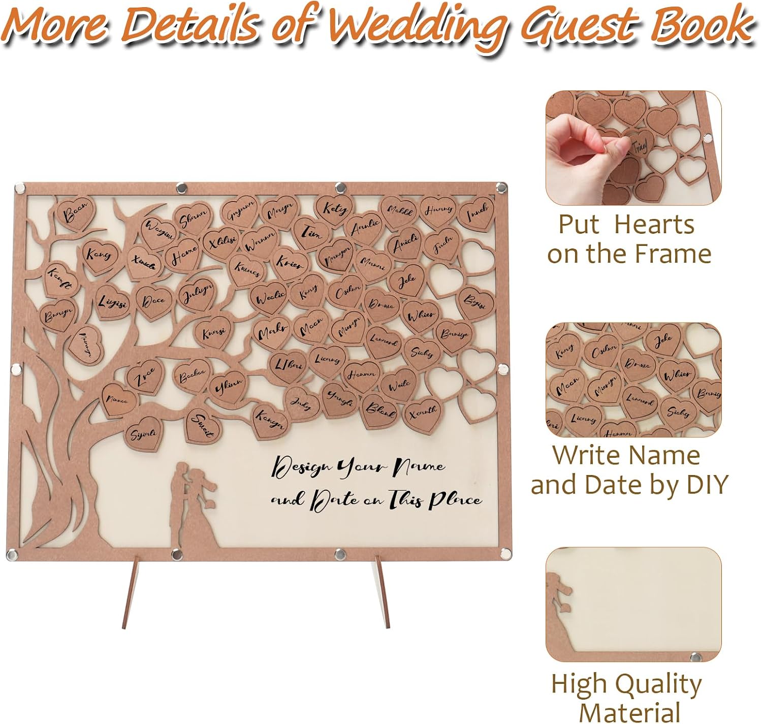 Wedding Guest Book Alternative, Guest Book Wedding Reception with Wooden Hearts Guest Book Signs for Wedding