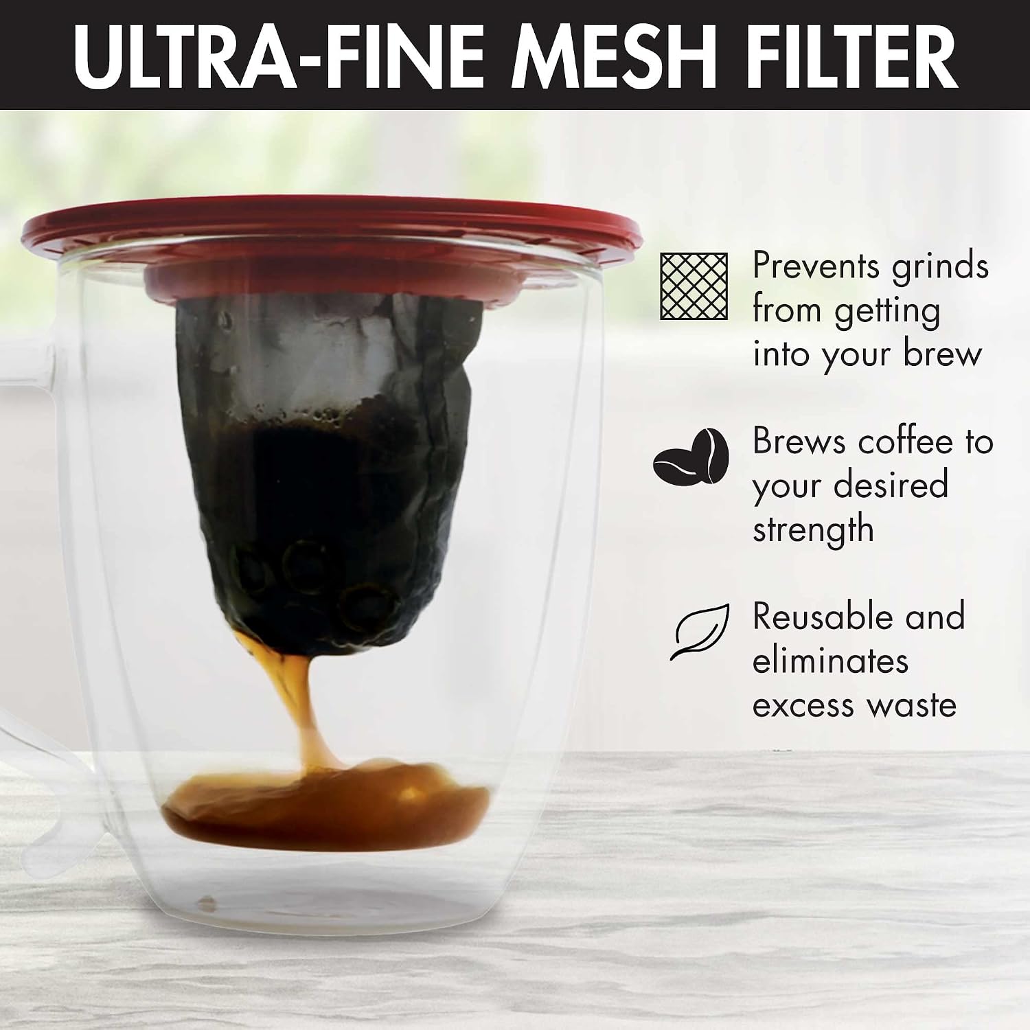 Brew Buddy Portable Pour Over, Reusable Fine Mesh Filter, Dishwasher Safe, Single Cup of Coffee or Tea at Any