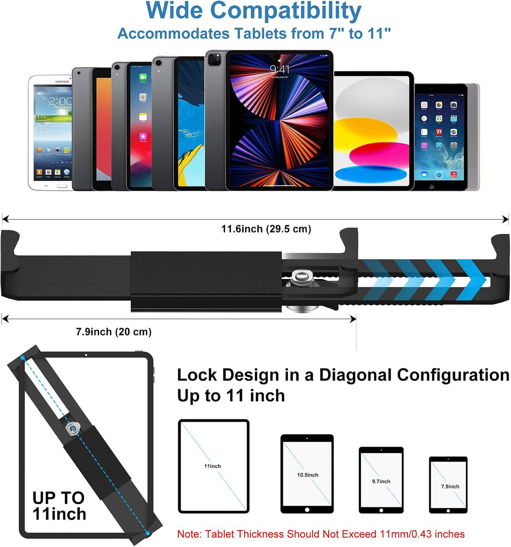 Anti-Theft Aluminum Tablet Kiosk Stand, iPad POS Locking Holder | Mount for 7.9-11" Tablets, 360° Swivel Bracket &