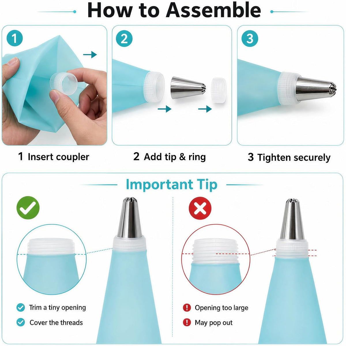 Piping Bags and Tips, Cake Piping Bags and Tips Suitable for Beginners Included 100PCS 16 Inch Disposable Piping Bags