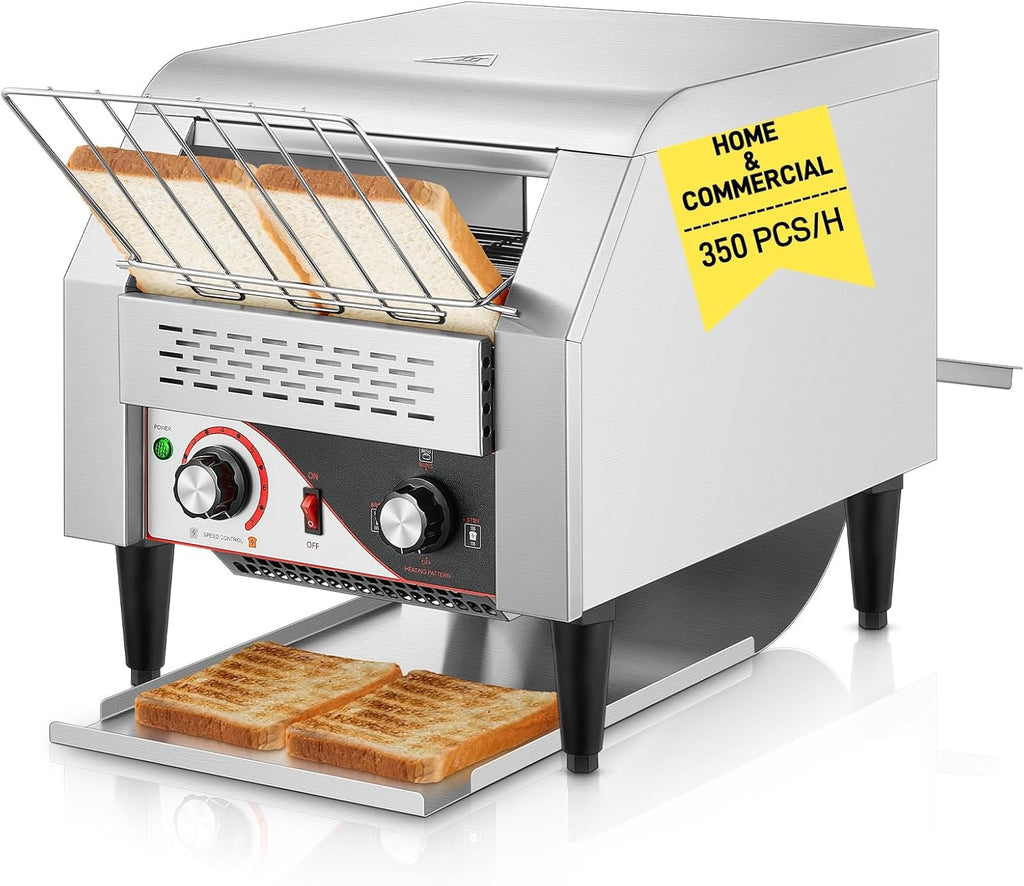 Commercial Conveyor Toaster, 350 Slices/Hour Electric Stainless Heavy Duty Restaurant Toaster, with Dual Heating