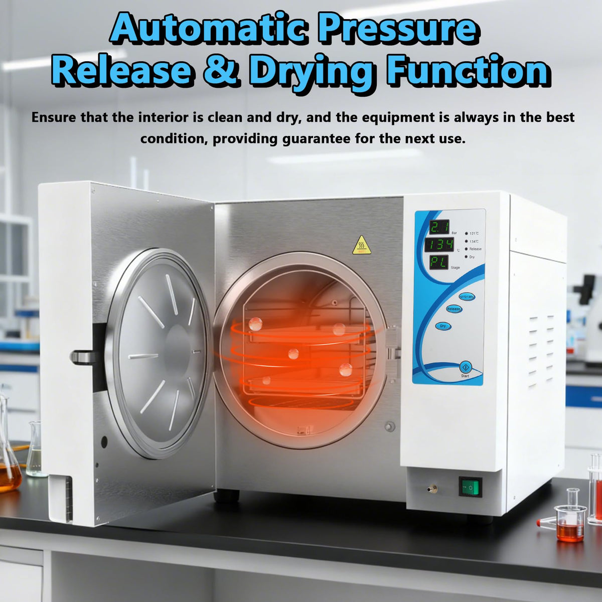 18L Autoclave Sterilizer with Drying Function, 1500W Tabletop Class N High Pressure Steam Sterilizer, 110V Autoclave