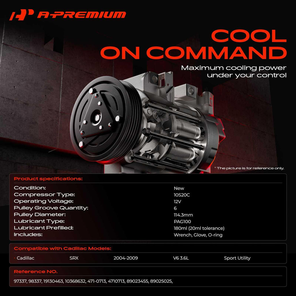 A-Premium AC Compressor Compatible with Cadillac SRX 3.6L 2004-2009