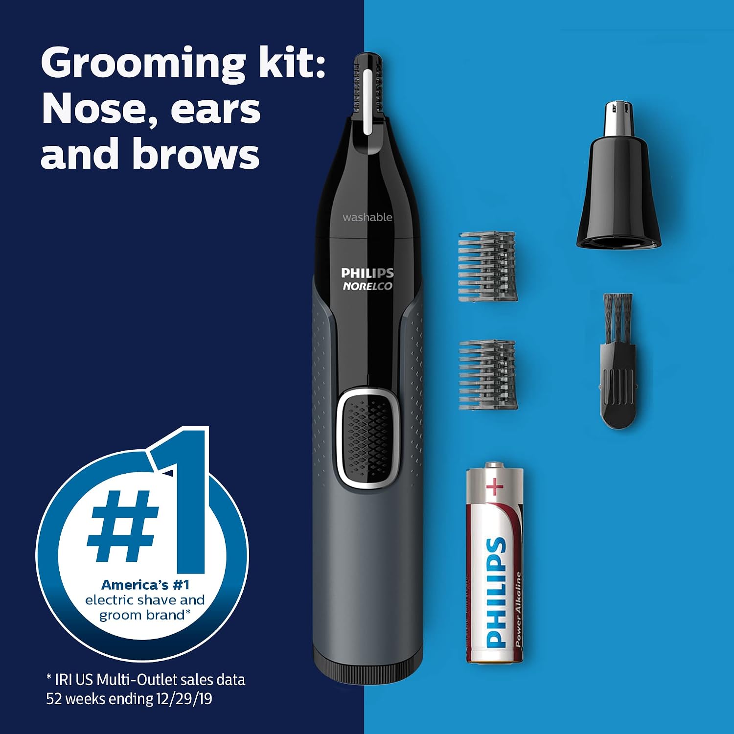 Philips Nose Trimmer 3000, for Nose, Ears & Eyebrows | Protective Guard System, Dual-Sided Steel Blades, Eyebrow