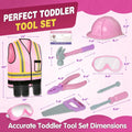 Pink Kids Tool Set with Construction Worker Costume for Girls Ages 3-5 - Toddler Dress Up Clothes, Toy Tools, Hat &