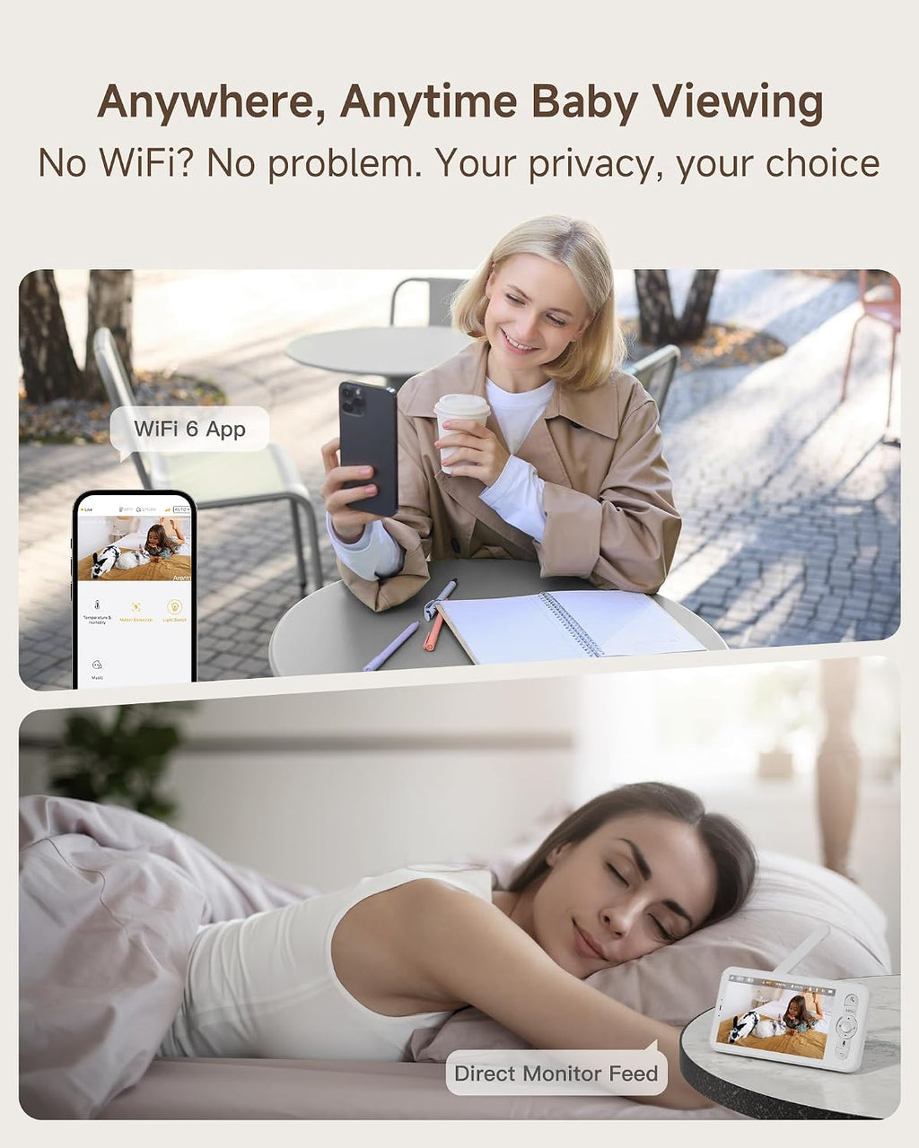 Baby Monitor B2 Kit, WiFi 6 Camera, 5'' Upgraded Wireless Display | 1-Click Call, Up to 6x Zoom, AI Tracking, Sound &