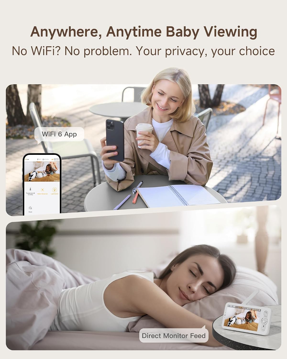 Baby Monitor B2 Kit, WiFi 6 Camera, 5'' Upgraded Wireless Display | 1-Click Call, Up to 6x Zoom, AI Tracking, Sound &