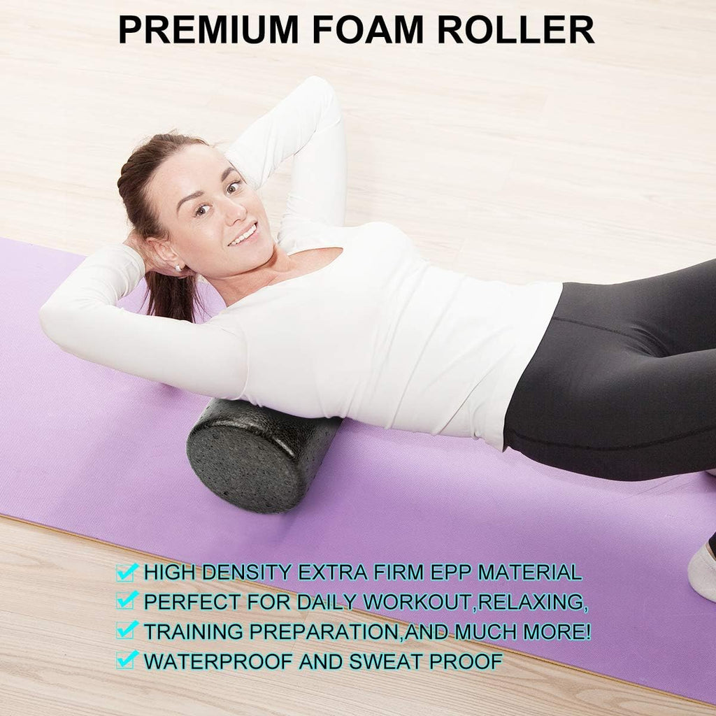Foam Roller Set - High Density Back Roller, Muscle Roller Stick | Foot Fasciitis Ball, Stretching Strap, Massager