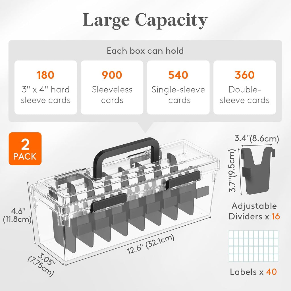 Trading Card Storage Box with Handle, Fit for Toploader, 2 Pcs | Stackable Reinforced Latch Case with 8 Adjustable