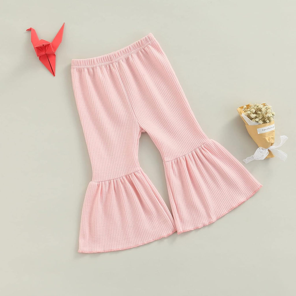 Toddler Bell Bottoms Baby Girls Leggings Ribbed Knit Flare Pants Solid Color Wide Leg Pants Ruffle Trousers