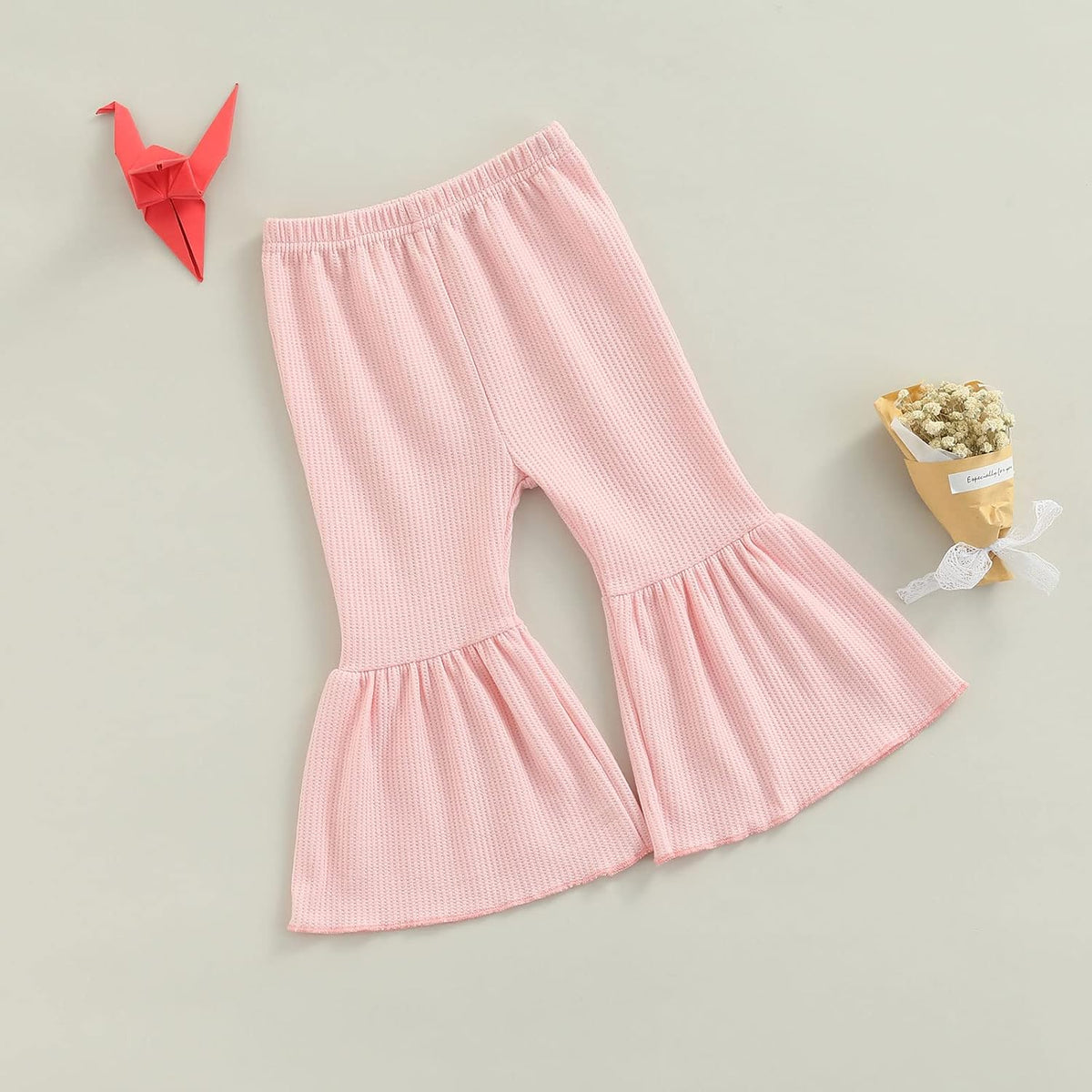 Toddler Bell Bottoms Baby Girls Leggings Ribbed Knit Flare Pants Solid Color Wide Leg Pants Ruffle Trousers