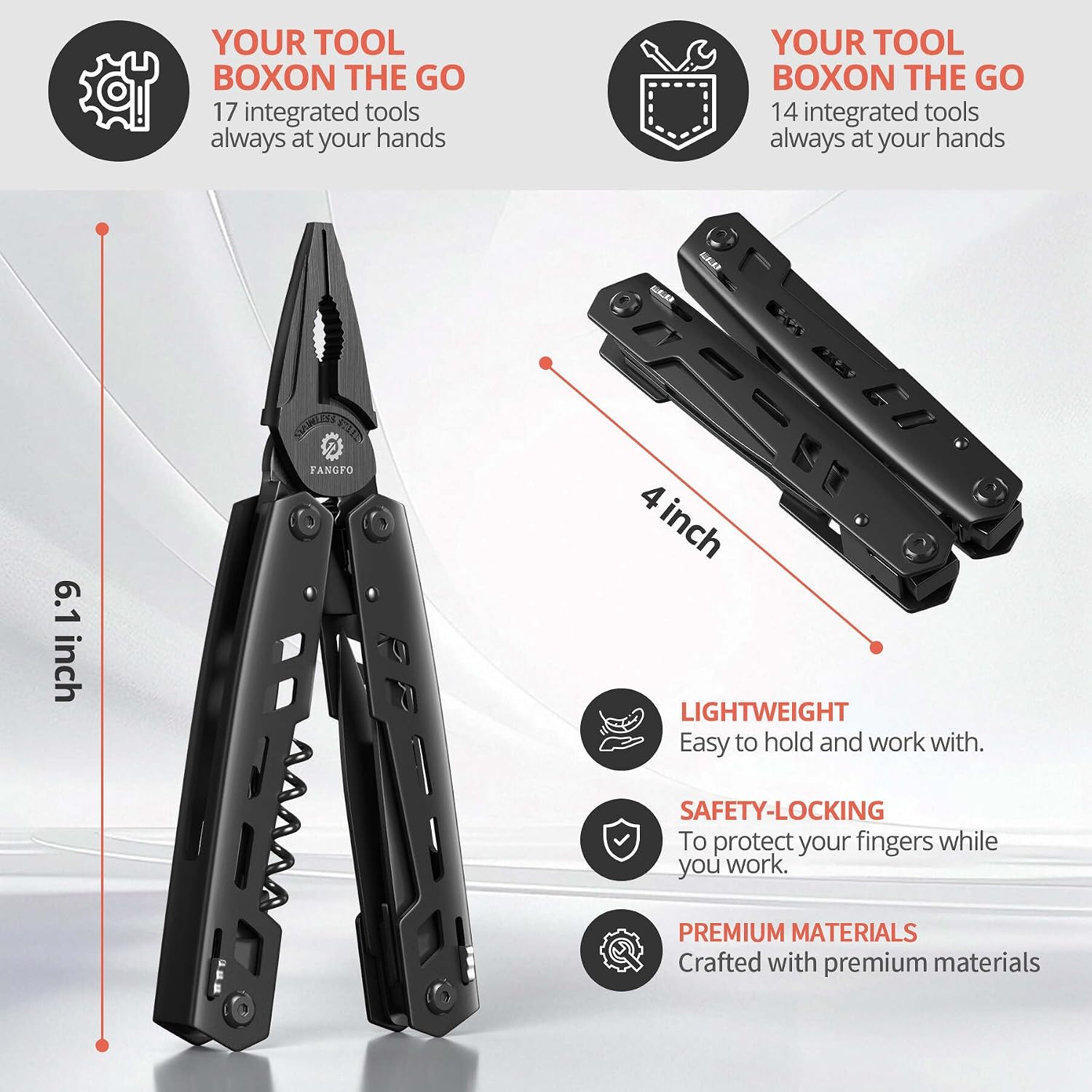 Multitool 17-in-1 Stainless Steel Multi Tool with Pocket Knife Needle Nose Pliers Bottle Opener Screwdriver