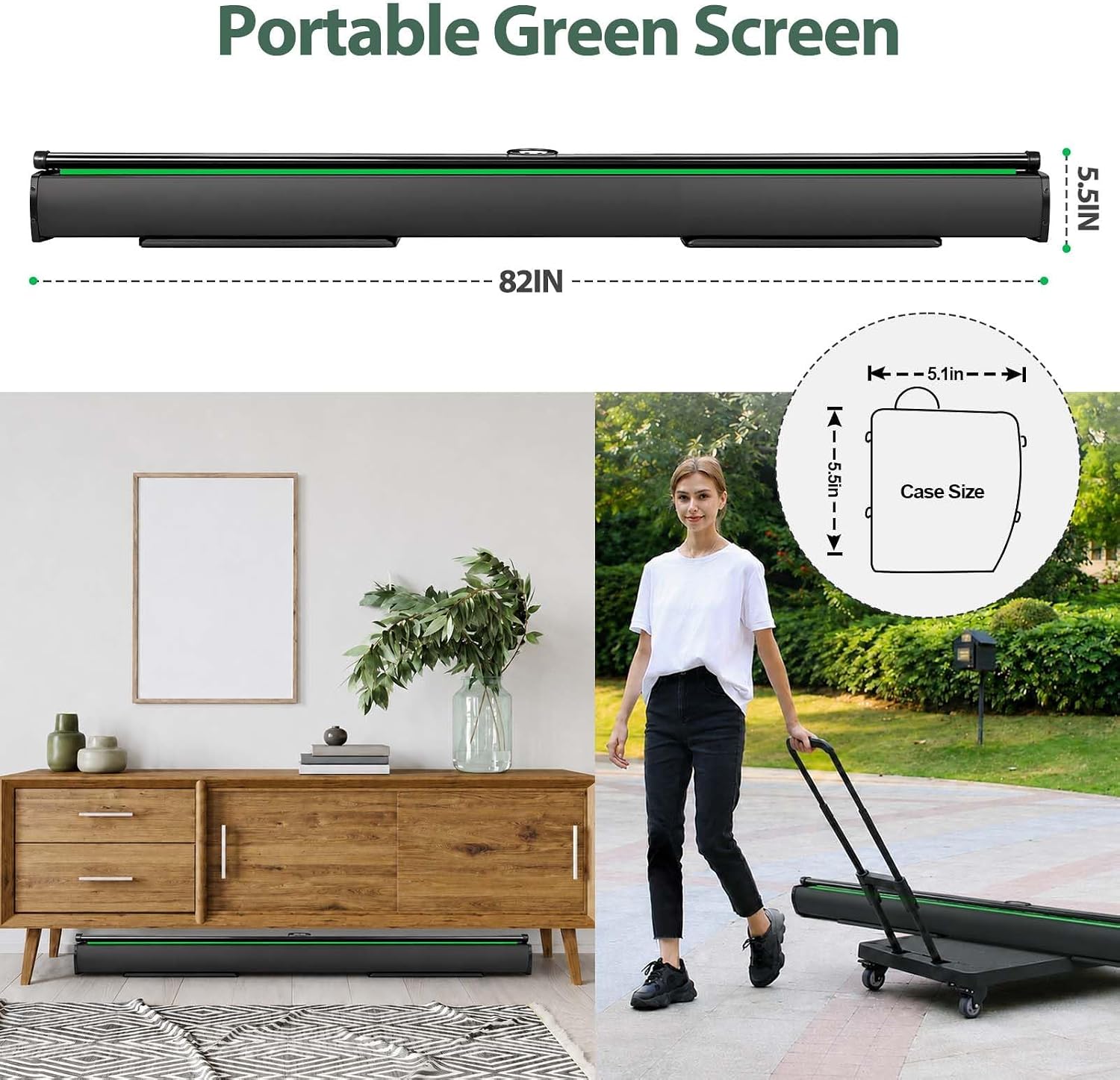 77x76in Collapsible Green Screen Backdrop Portable Photo Background | Retractable Chroma Key Panel, Wrinkle-Resistant