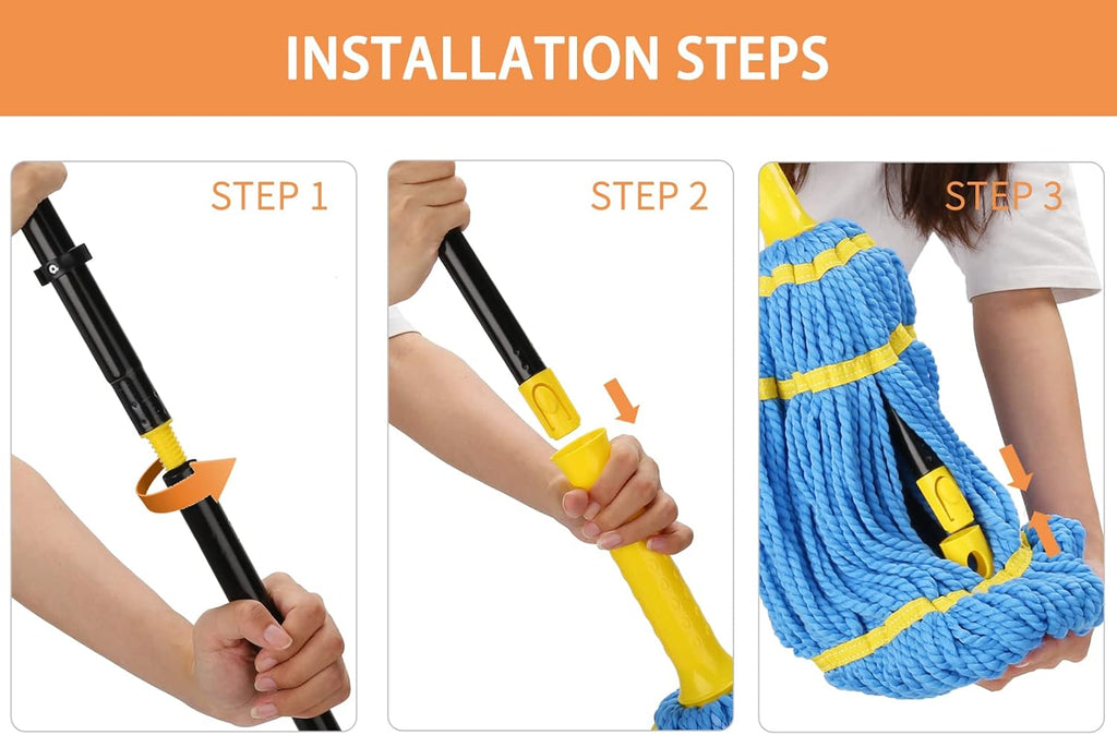 Self-Wringing Twist Mops with 1 Extra Refill, Microfiber Mops for Floor Cleaning with 57 " Long Handle, Easy Wringing