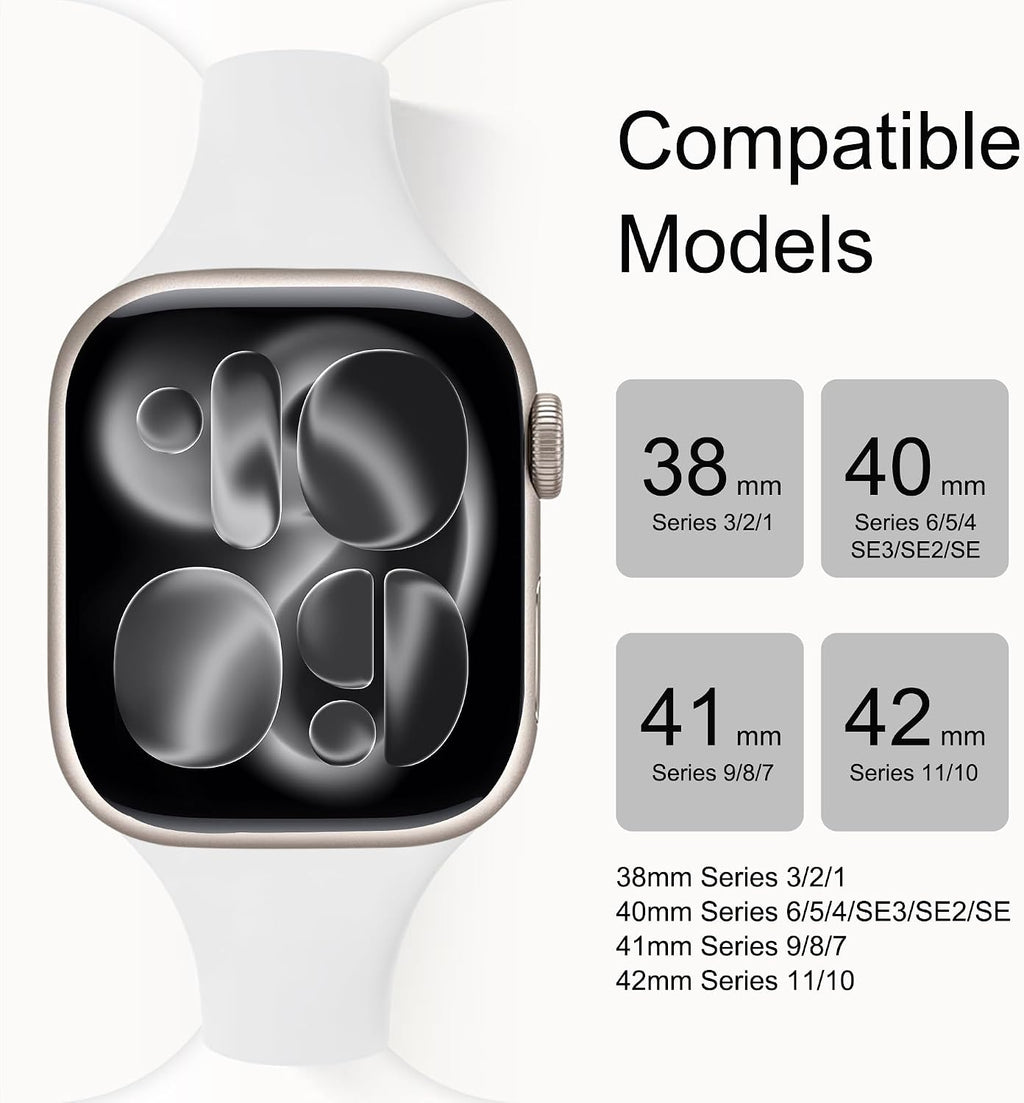 6 pack Silicone Slim bands Compatible for Apple Watch Band 41mm 42mm 40mm 38mm, Slim Thin Sport Strap Wristband for