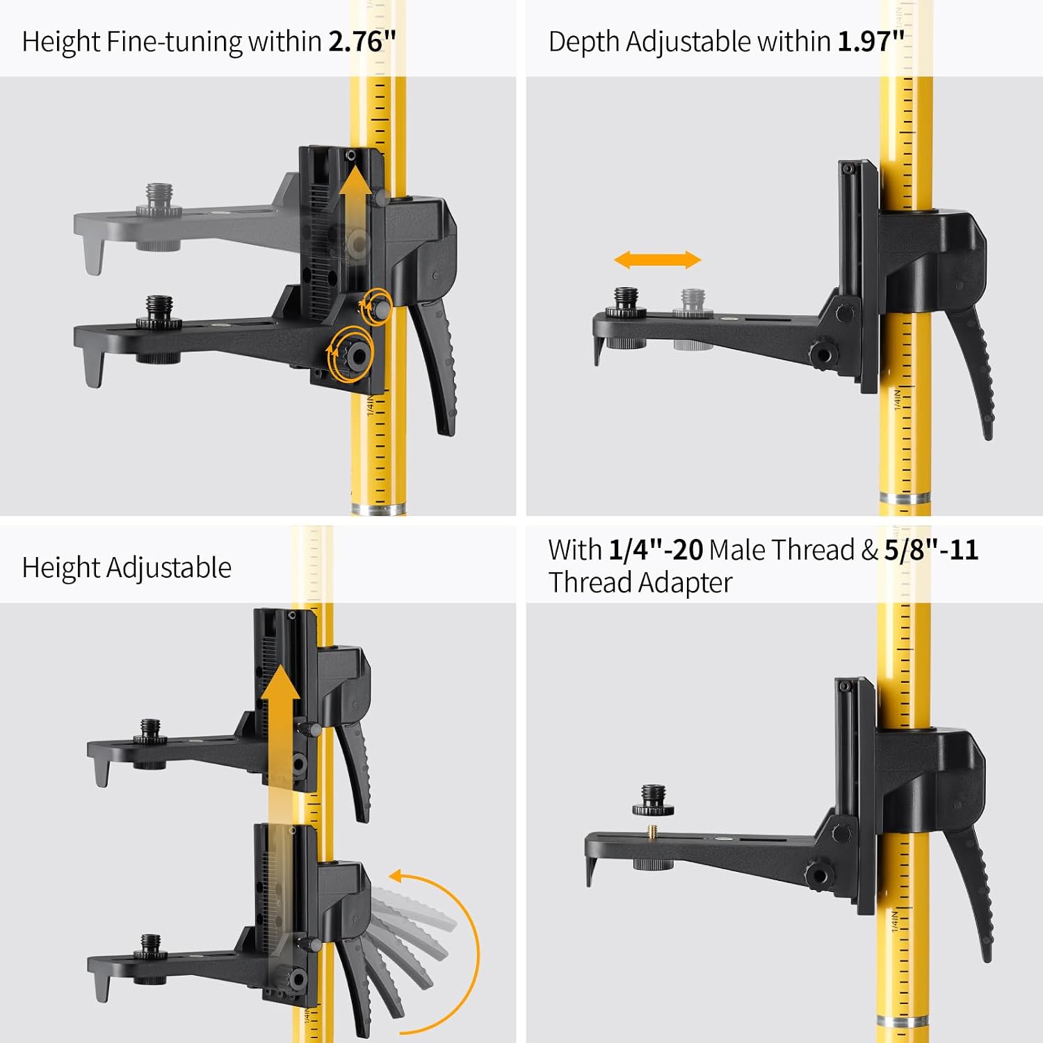 12 Ft./3.7M Professional Laser Level Pole with Tripod and 1/4-Inch by 20-Inch Laser Mount for Rotary and Line Lasers
