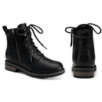 Black Ankle Boots for Women Lace-up Flat Combat Boots Comfortable