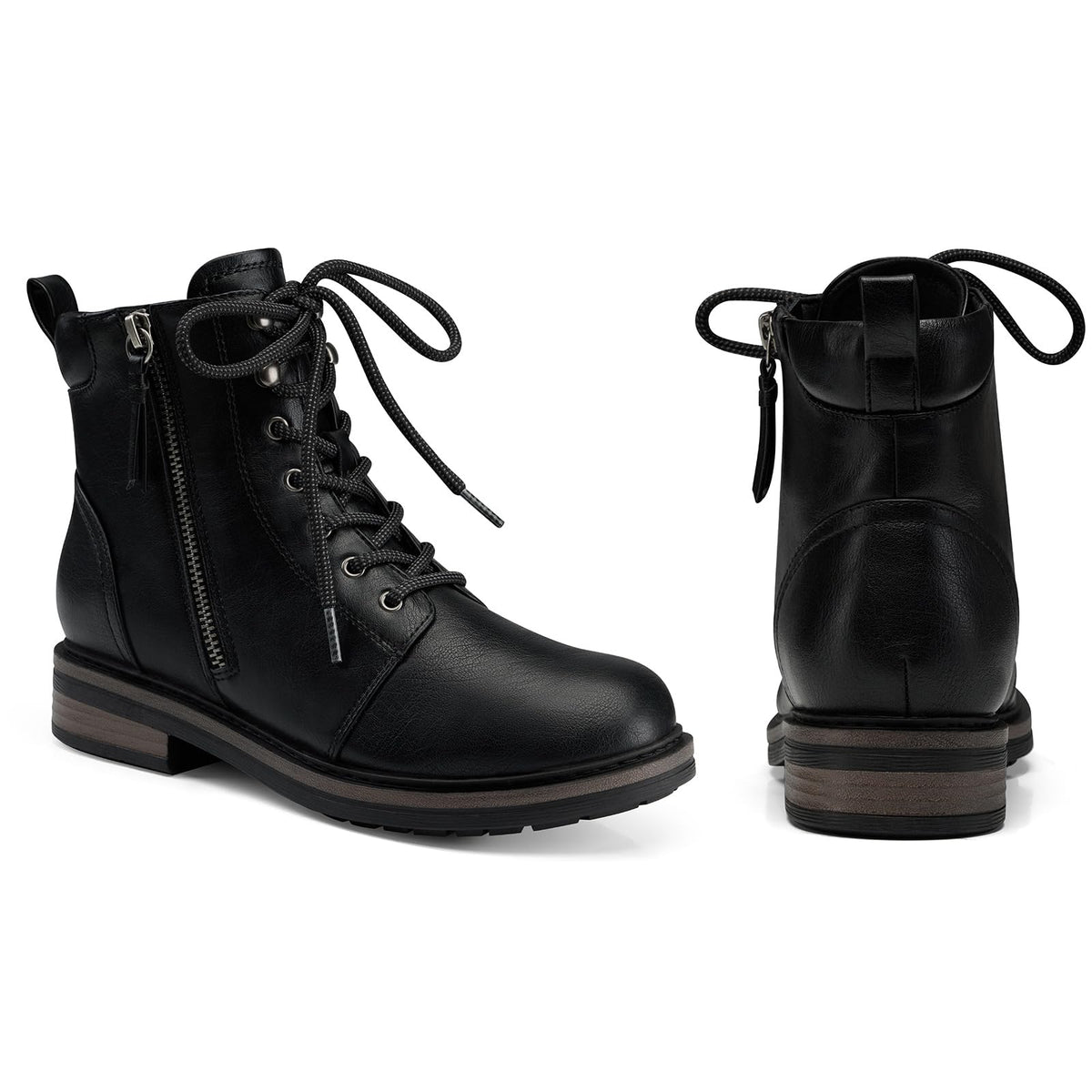 Black Ankle Boots for Women Lace-up Flat Combat Boots Comfortable