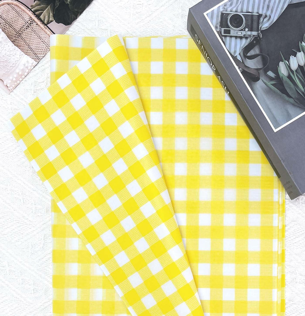 100 Sheets Gingham Tissue Paper 14 x 20 Inches Yellow and White Checkered Tissue Paper for Gift Bags Bulk Wrapping