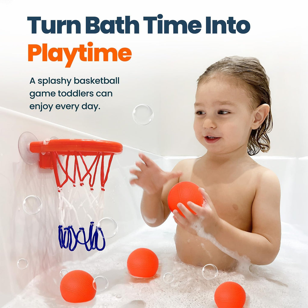 Bath Toys – Bathtub Basketball Hoop for Toddlers Kids with 4 Mold-Free Balls and Strong Suction Cups Basketball Hoop