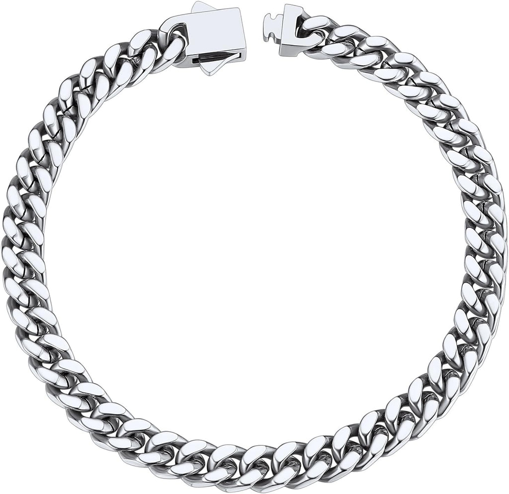 Stainless Steel Cuban Link Bracelet for Men, 5mm/7mm/9mm/12mm Width, 7.5"/8.3"/9" Length, Black/18K Gold Plated Chain