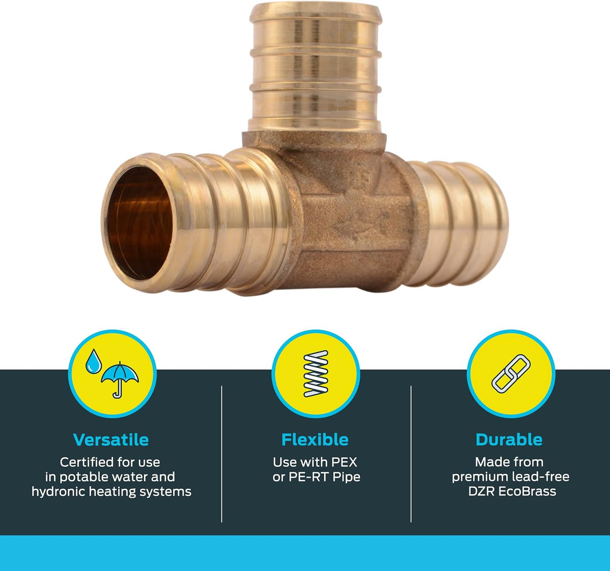 SharkBite 3/4 Inch Crimp Tee, Brass Plumbing Fitting, PEX Pipe, PE-RT, UC370LFA