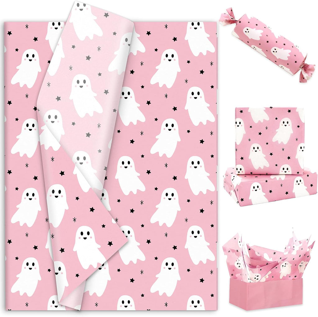 80 Sheets Halloween Tissue Paper, Light Pink Ghost, 14 x 20 Inch
