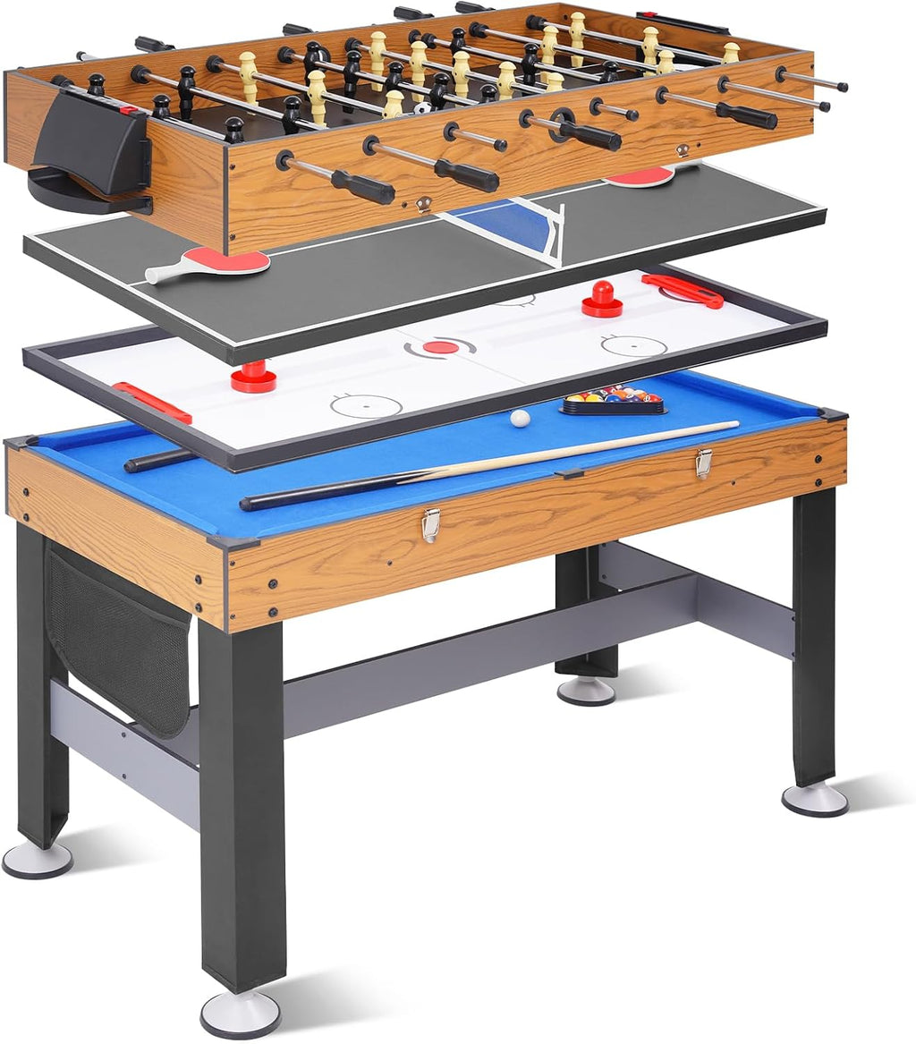 54inch 4-in-1 Multi Game Table Set for Home, Game Room | Combination Game Table w/Billiards, Hockey, Foosball, and