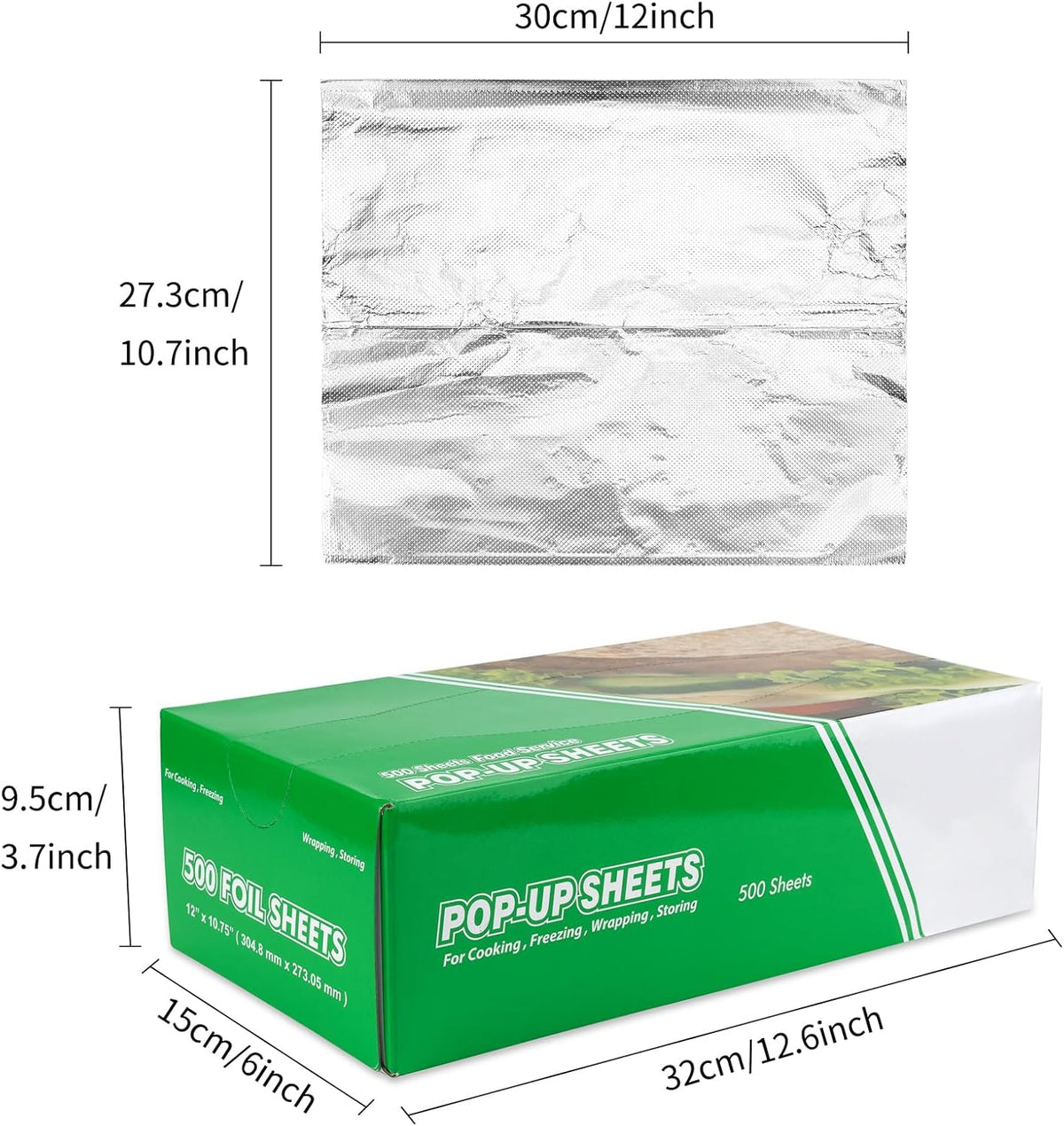 Aluminum Foil Wraps - 500 Precut Sheets, 12 x 10.75 Inch, Pop-Up Interfolded Foil for Baking, Grilling, Roasting