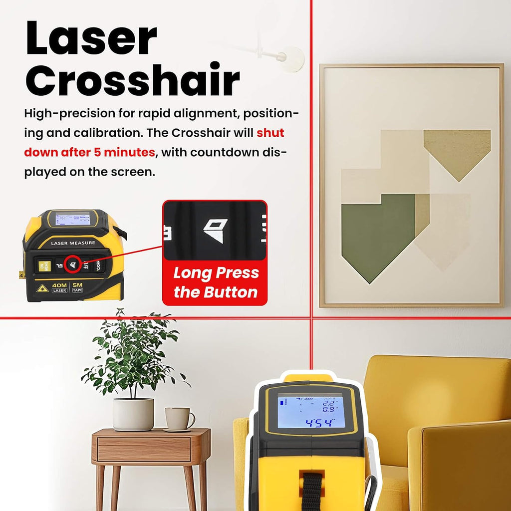4-in-1 Laser Tape Measure with Level and Crosshairs, 16FT AutoLock Measuring Tape and 130FT Laser Measurement Tool