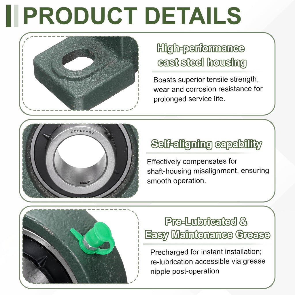 uxcell UCP208-24 Pillow Block Bearings, 1-1/2inch Bore Self Alignment