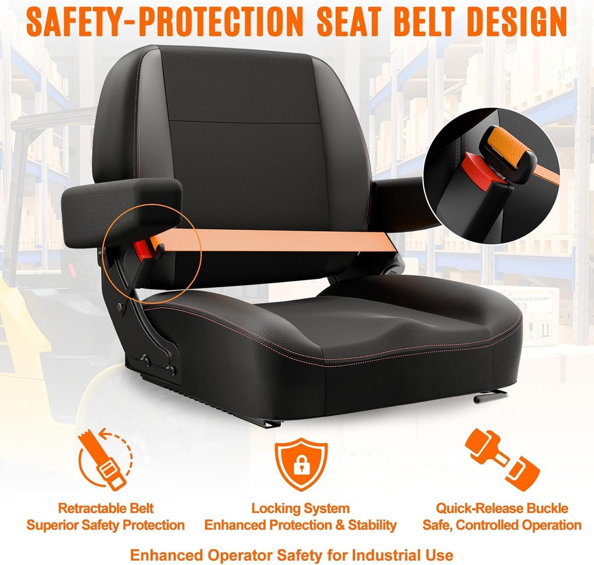 Universal Tractor Seat with Storage Bag, Lawn Mower & Forklift Seat | Comfortable Cushion, Durable Construction and