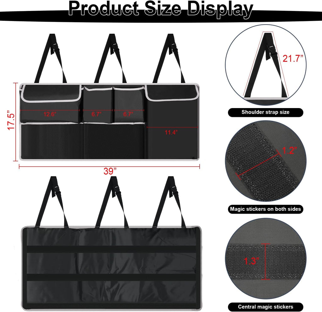 Trunk Hanging Organizer, Backseat Bag, Car Interior Accessories with 4 Pockets & 2 Mesh Pouches for Groceries, Will