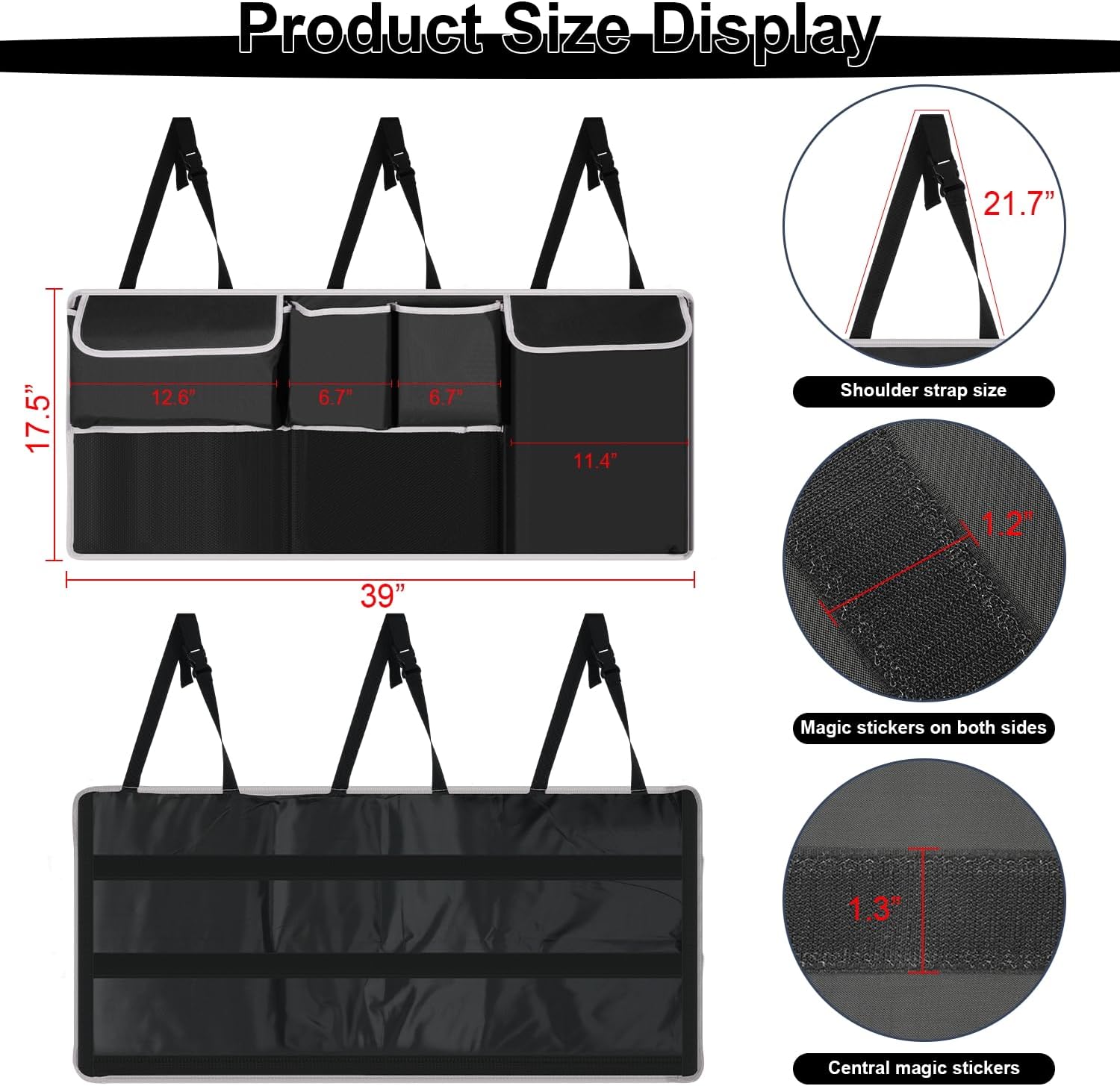 Trunk Hanging Organizer, Backseat Bag, Car Interior Accessories with 4 Pockets & 2 Mesh Pouches for Groceries, Will