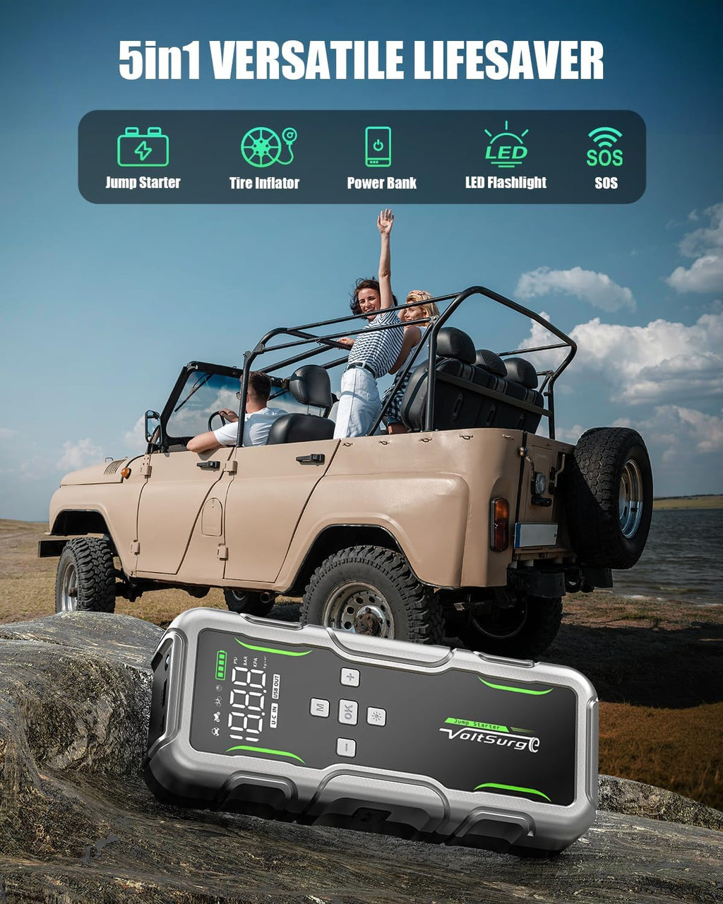 8000A Jump Starter with Air Compressor, 12V Portable Battery Jumper Starter Pack(All Gas/10.0L Diesel) for Car, Jump