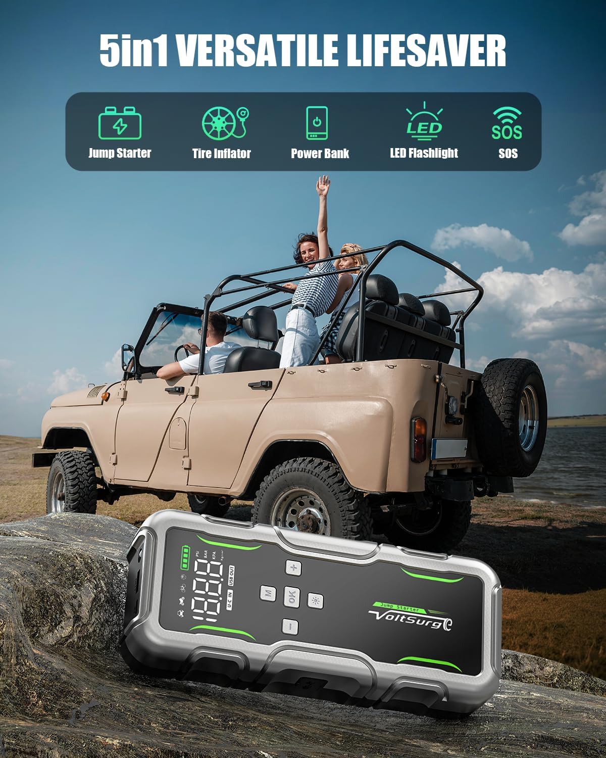 8000A Jump Starter with Air Compressor, 12V Portable Battery Jumper Starter Pack(All Gas/10.0L Diesel) for Car, Jump
