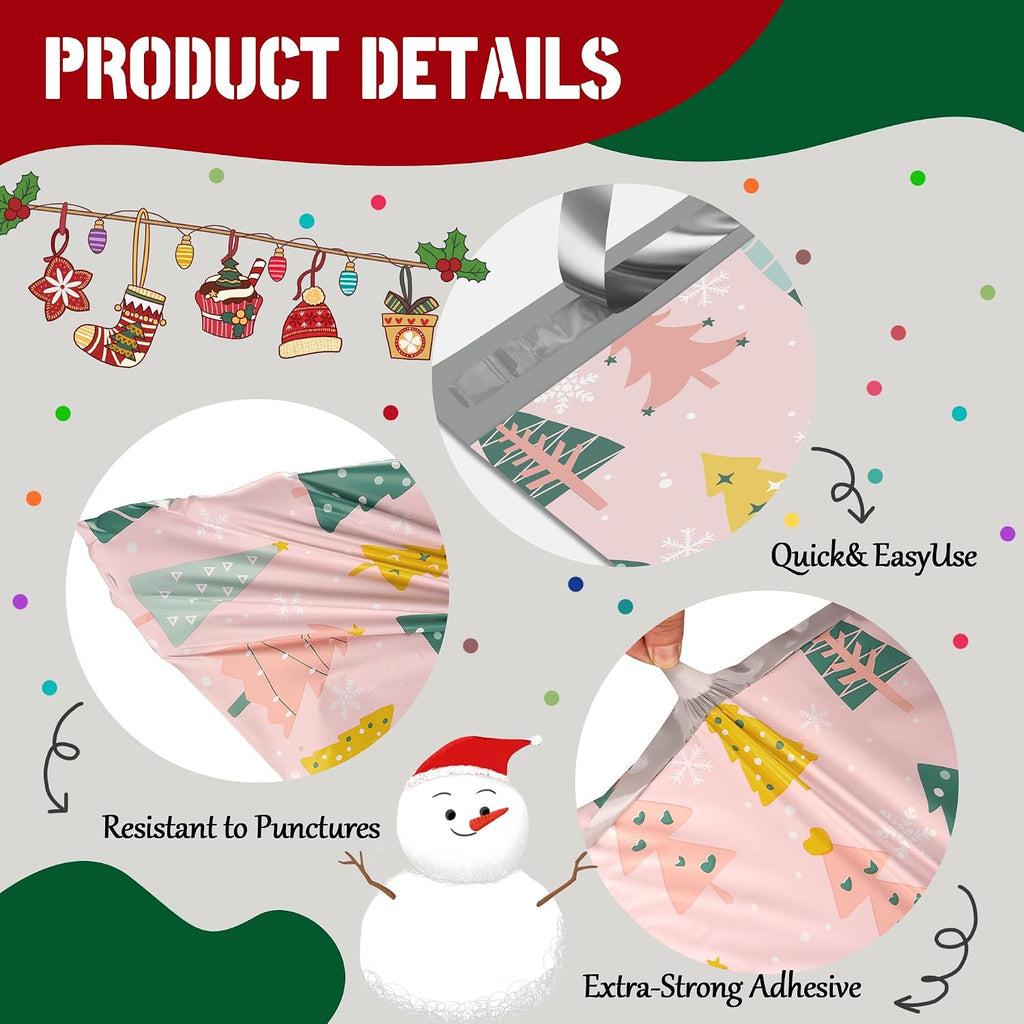Christmas Poly Mailers 6x9 Inch, 100 Count, Pastel Tree Shipping Bags