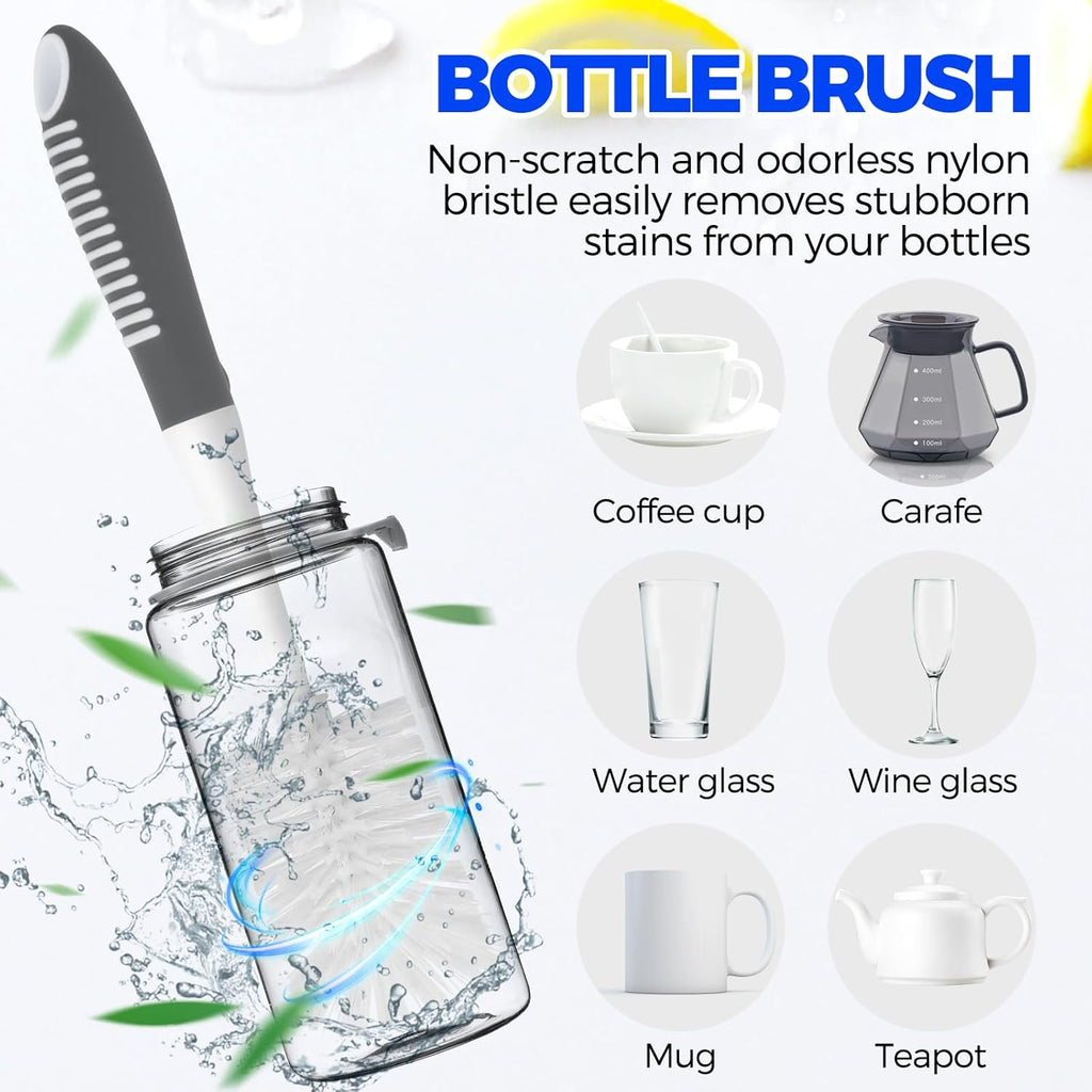 6 Pack Dish Brush Set with Bottle Brush, Dish Scrub Brush, Pan Brush and 3 Straw Brushes, Deep Cleaning Handle Brush