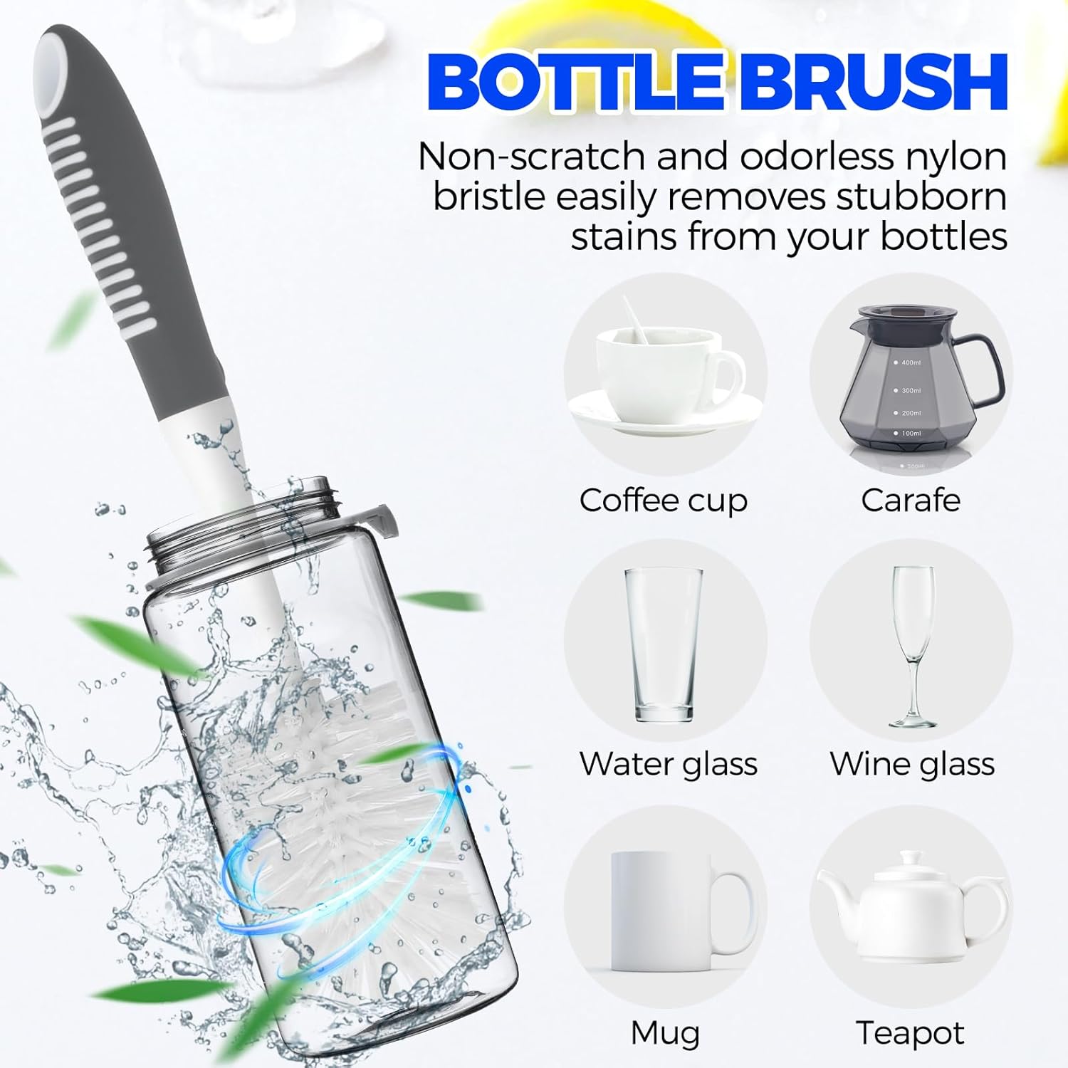 6 Pack Dish Brush Set with Bottle Brush, Dish Scrub Brush, Pan Brush and 3 Straw Brushes, Deep Cleaning Handle Brush