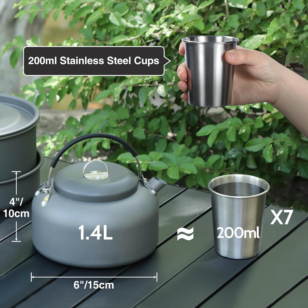 6/10/11/12/14/15/19 PCS Camping Cookware Mess Kit Camping Gear Campfire Utensils Lightweight Stackable Pot Pan Bowls