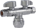 Dual Shut Off Quarter-Turn Brass Ball Valve, 1/2 Inch Push to Connect x 3/8 Inch OD Compression x 3/8 Inch OD