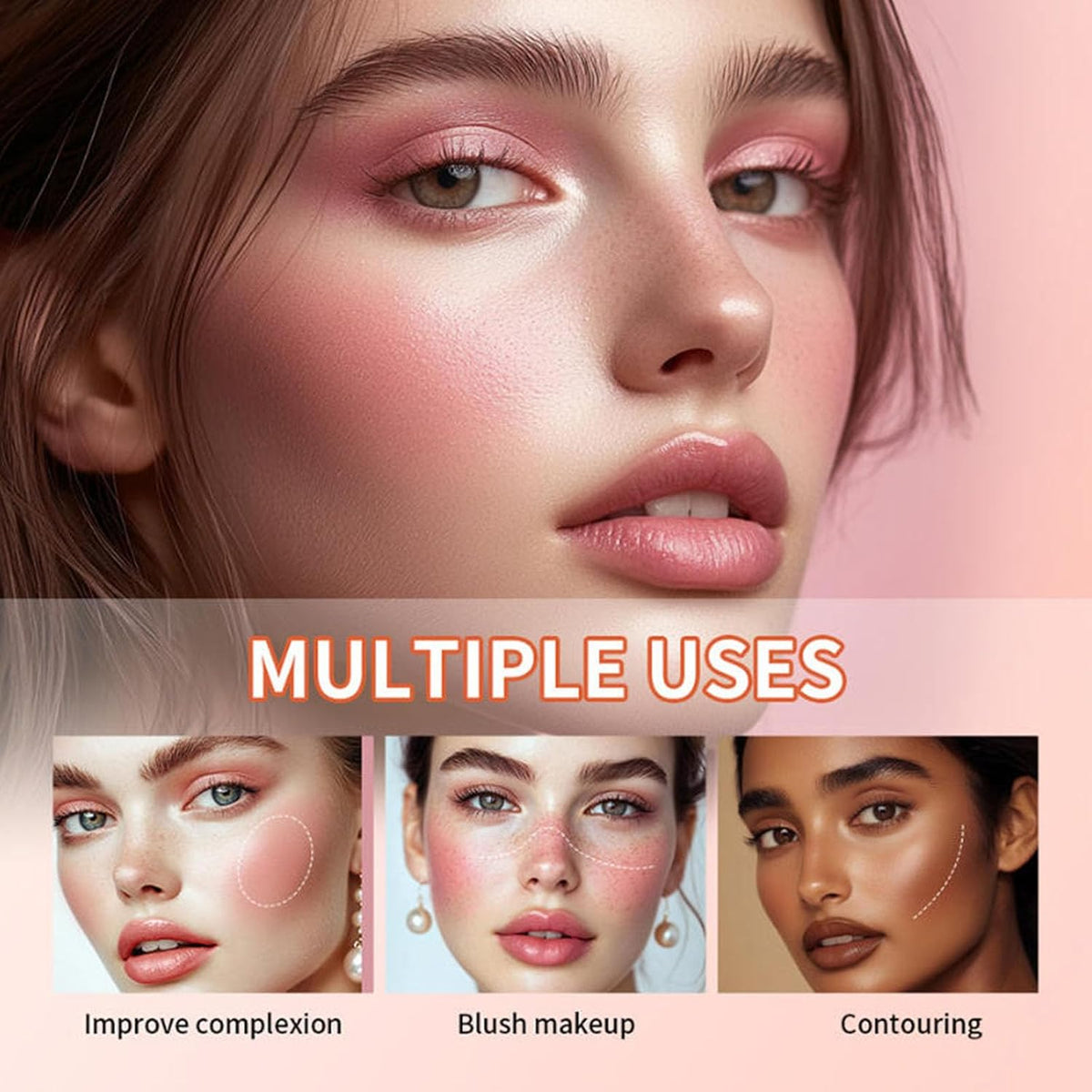 8 Color Cream Blush Palette, Matte Blush, Fine and Smooth Texture, Easy Blend and Buildable Texture,Long-Lasting