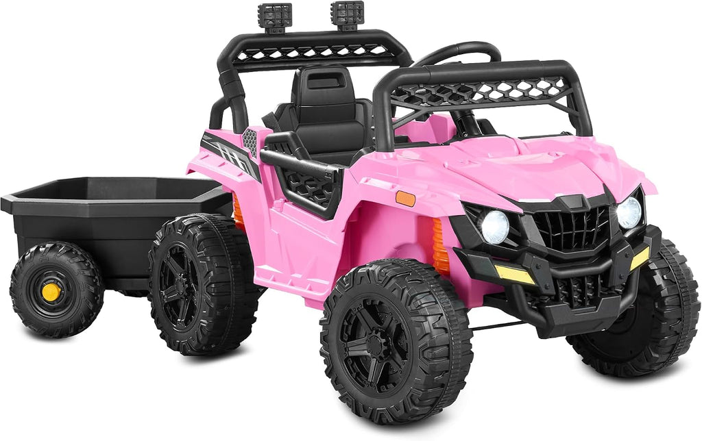 Best Choice Products Kids 12V Electric Ride On UTV Car and Trailer w/Parent Control, LED Lights, 2 Speeds, Bluetooth
