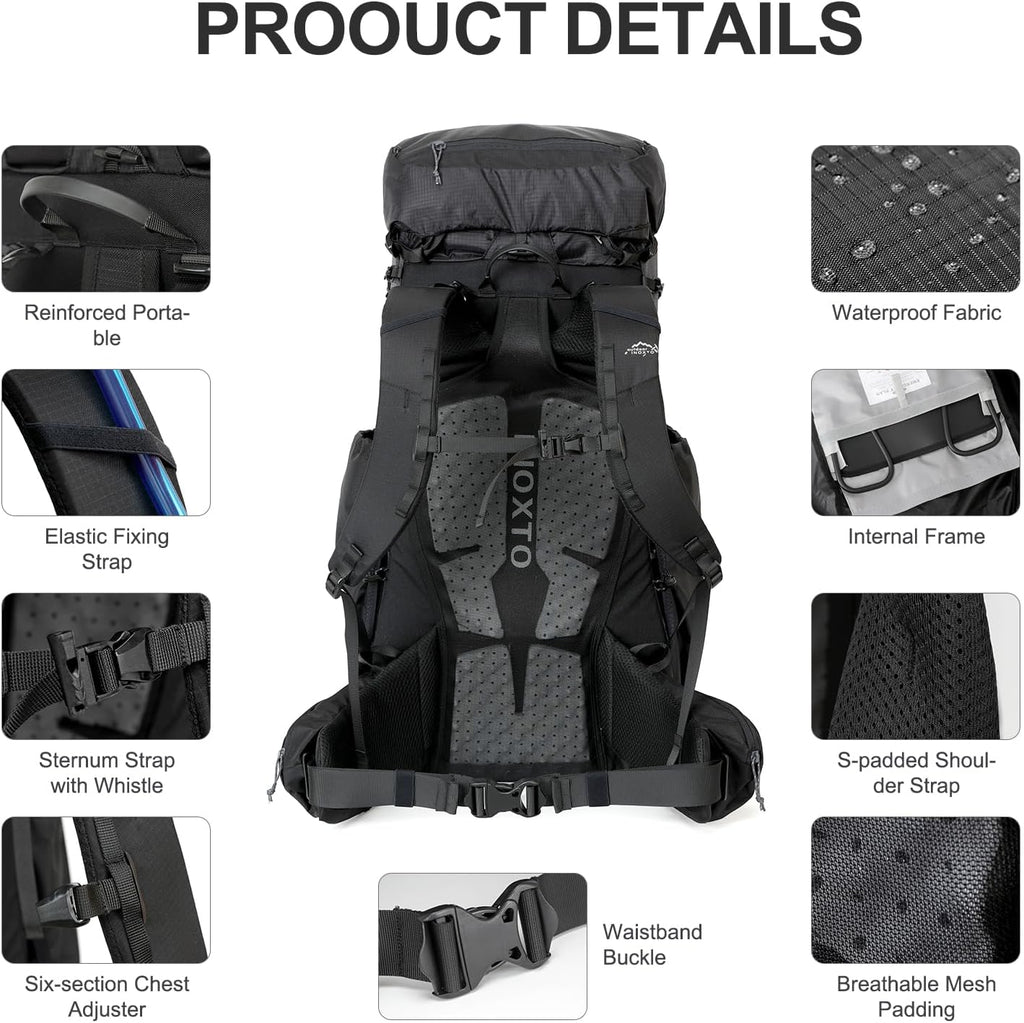 55L Internal Frame Waterproof Hiking Camping Backpack with 3L Water Bladder and Rain Cover, Large Lightweight Travel